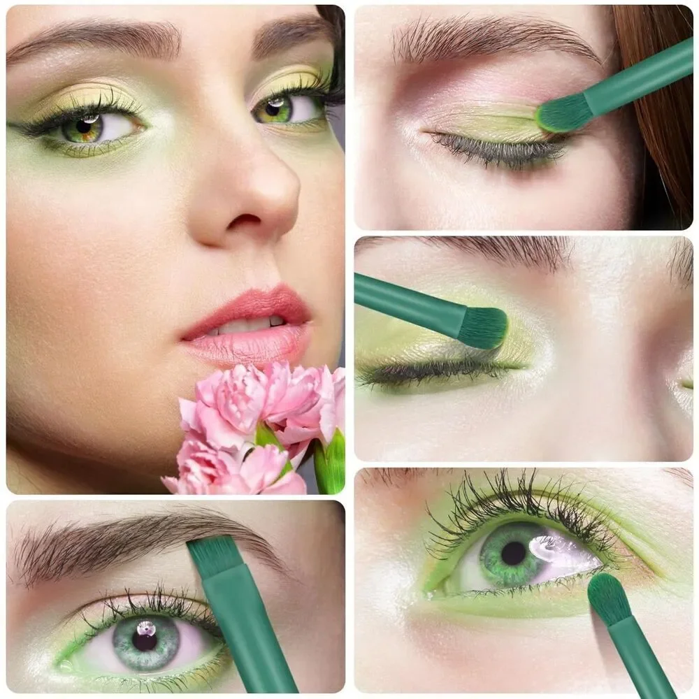 6 Pcs Green Professional Blending Soft Hairs Eye Makeup Brush Set & Wood Handle